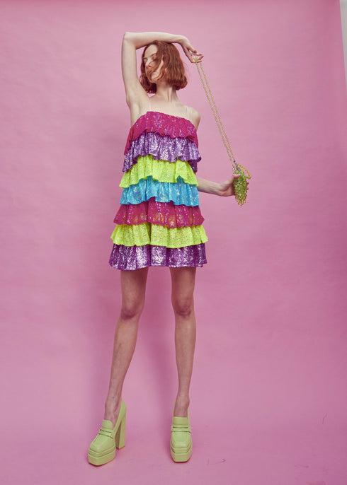 Frankie Tiered Tulle Mini Dress - Rainbow
